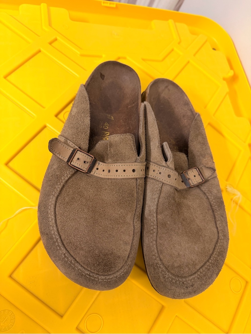Birkenstock Suede Clog Slippers in Taupe Brown